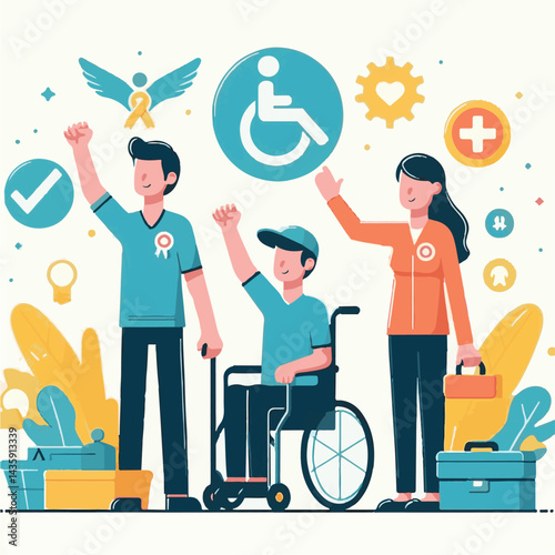world, poster, care, international, disability, illustration, vector, awareness, concept, people, global, day, disabilities, banner, worldwide, month, happy, rights, prevention, health, help, graphic 