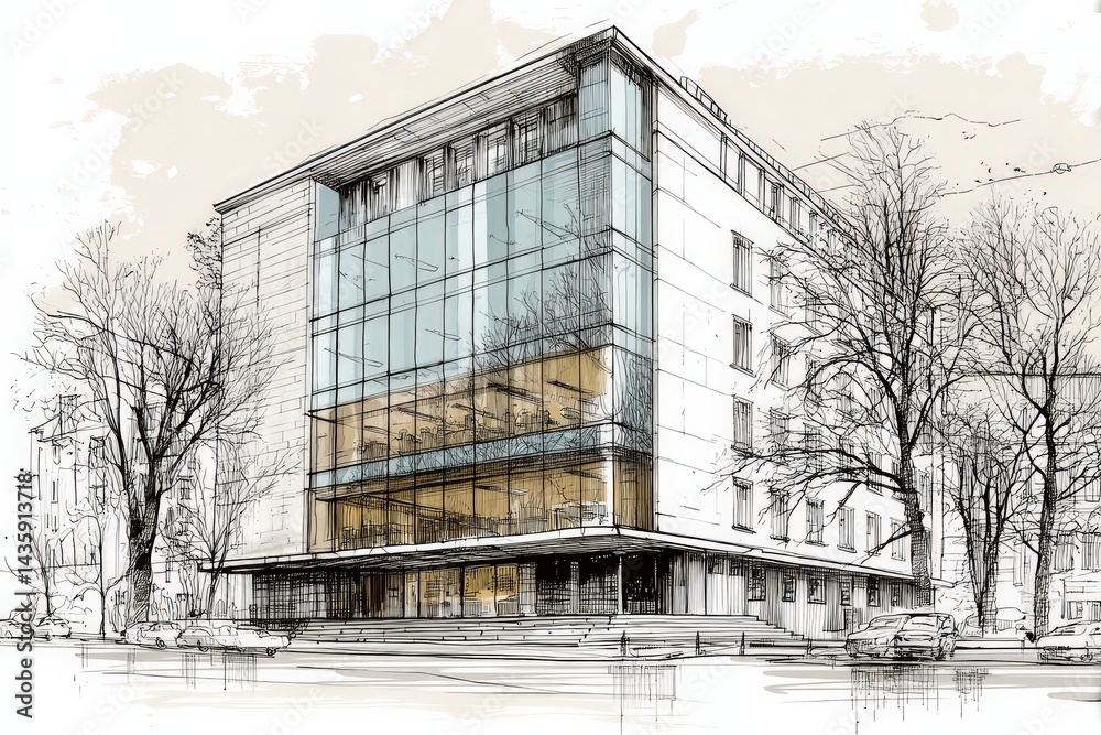 Modern Architectural Design Illustration of Urban Building Exterior