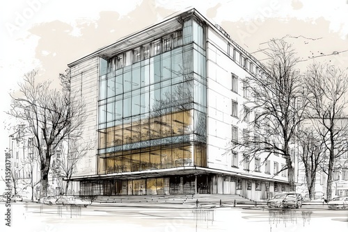 Obraz na płótnie Modern Architectural Design Illustration of Urban Building Exterior w salonie