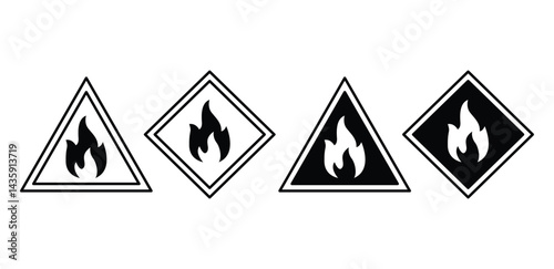 Flammable Hazard Symbols Black and White Color with Fire Icons Vector Design