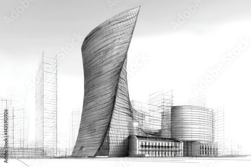 Obraz na płótnie Modern Architectural Design of a Futuristic Business Tower Building w salonie