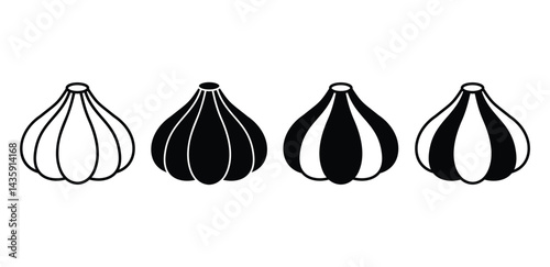 Garlic Icon Set Black White Striped Illustrations Vector Design