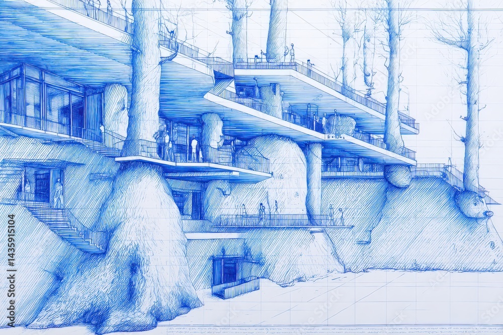 Modern Architectural Design Sketch of Tree-House Inspired Structure