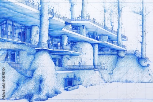 Obraz na płótnie Modern Architectural Design Sketch of Tree-House Inspired Structure w salonie