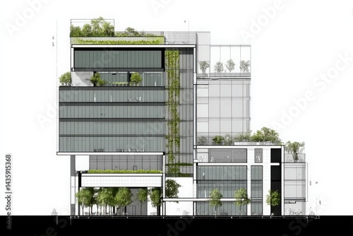 Obraz na płótnie Modern Architectural Design with Greenery and Glass Elements w salonie