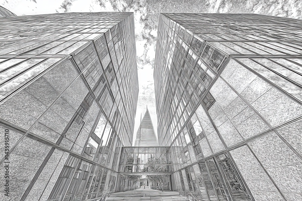 Modern Architectural Design with Reflections and Dynamic Perspectives
