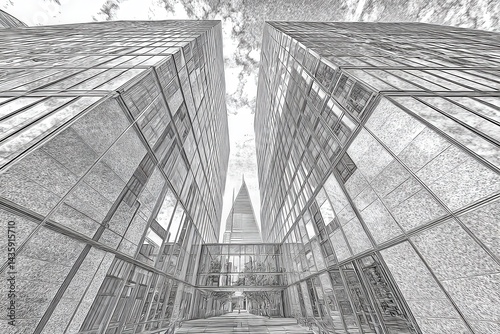Obraz na płótnie Modern Architectural Design with Reflections and Dynamic Perspectives w salonie