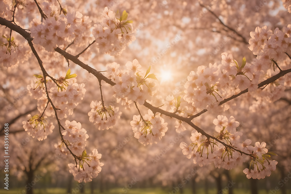 Beautiful cherry blossom tree in full bloom springtime floral background nature photography scene with sunlight Beautiful cherry blossom tree in full bloom springtime floral background nature photography scene with sunlight