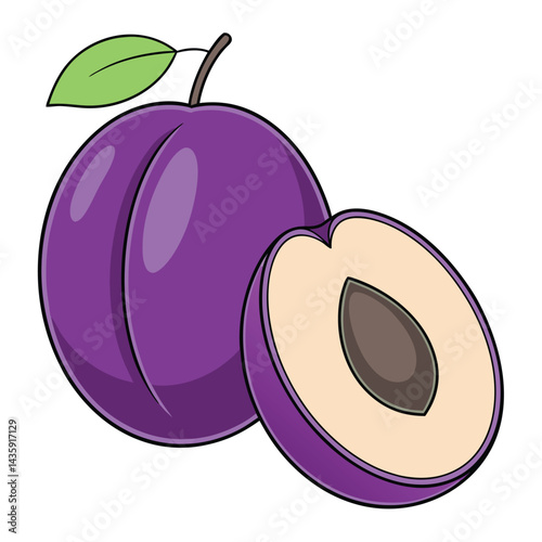 Purple Plum with Half Sliced View