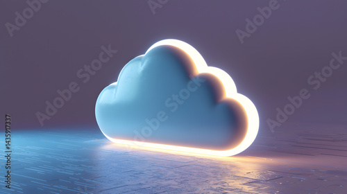 Digital cloud icon creation virtual space graphic design minimal environment 3d view conceptual representation