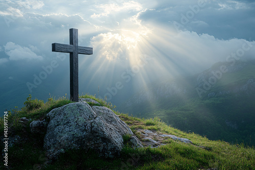 Obraz na płótnie Wooden Cross On Mountain w salonie