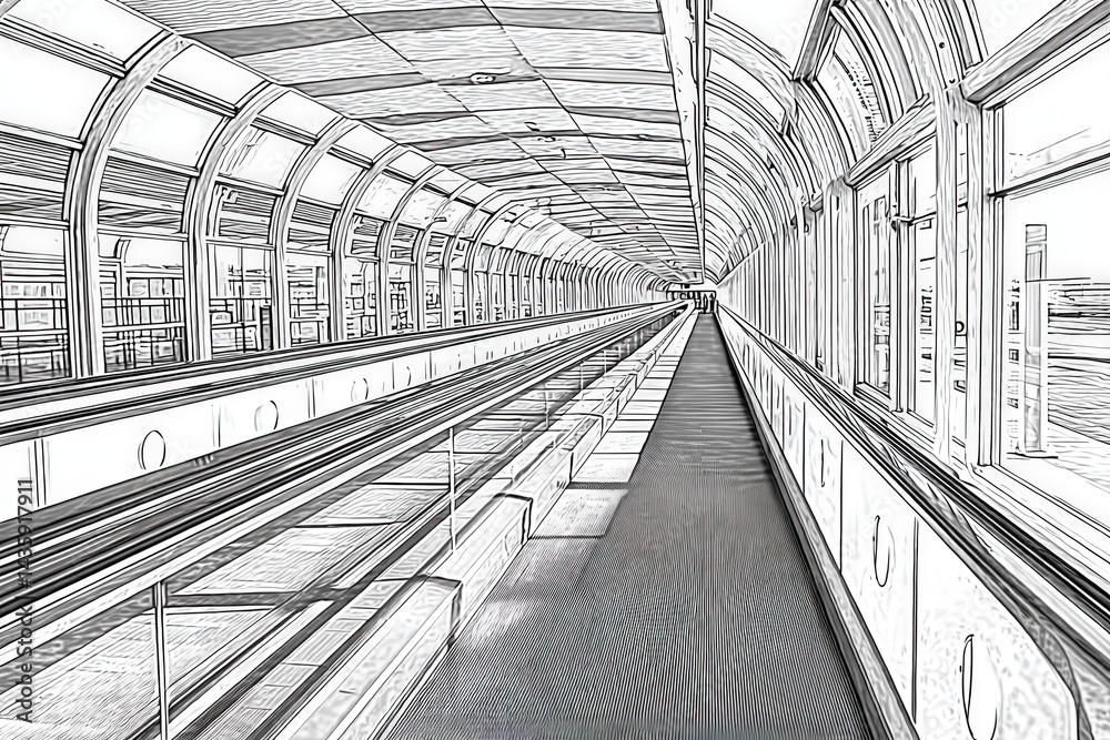 Modern Architectural Walkway in Urban Transportation Hub Design