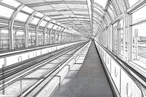 Obraz na płótnie Modern Architectural Walkway in Urban Transportation Hub Design w salonie