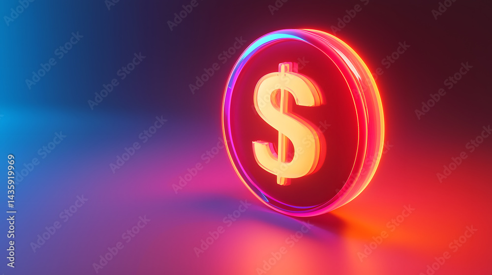 Glowing photorealistic dollar coin digital rendering studio environment abstract concept vibrant colors Glowing photorealistic dollar coin digital rendering studio environment abstract concept vibrant colors