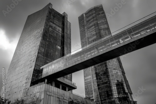 Obraz na płótnie Modern Skyscrapers Under Dramatic Cloudy Sky in Urban Landscape w salonie