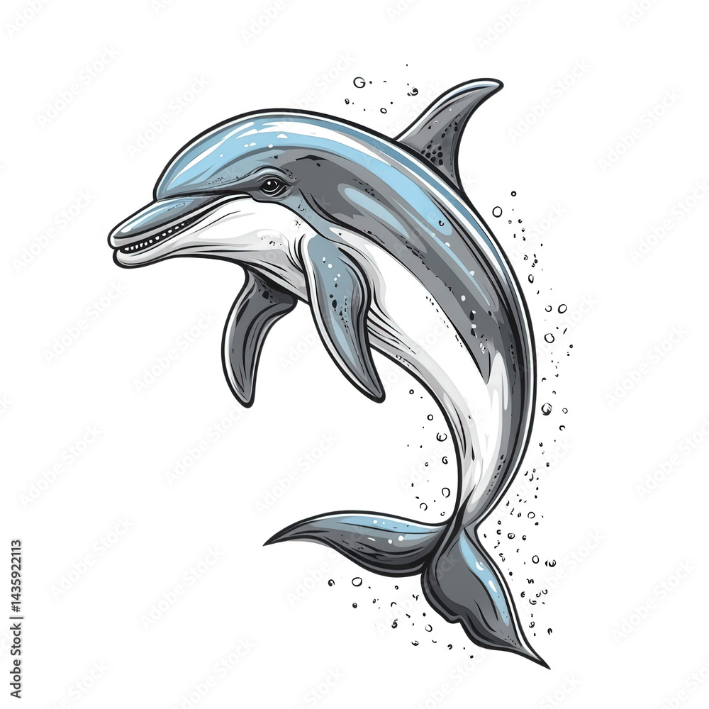 custom made wallpaper toronto digitalstylized illustration of a dolphin. showcasing its sleek body and playful expression the dolphin is depicted with shades of blue and gray. surrounded by bubbles. emphasizing its aquatic nature this ar