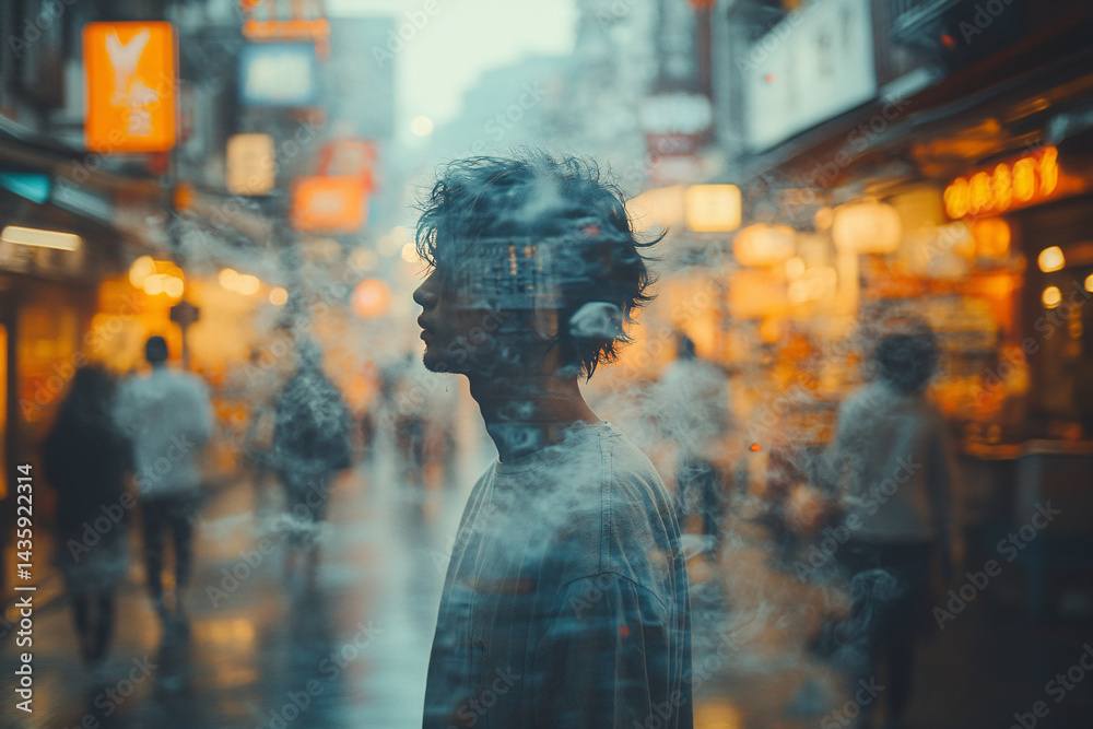 Lone Man On A Busy Street
