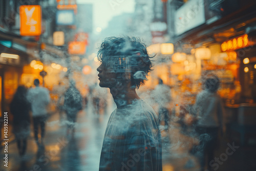 Lone Man On A Busy Street