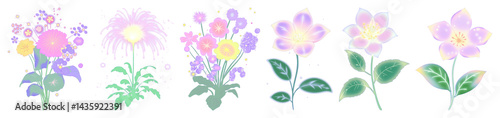 PNG Whimsical pastel floral illustration, element set on transparent background
