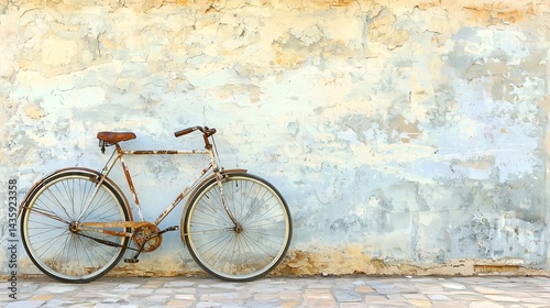 Classic bicycle in front of flaking turquoise wall