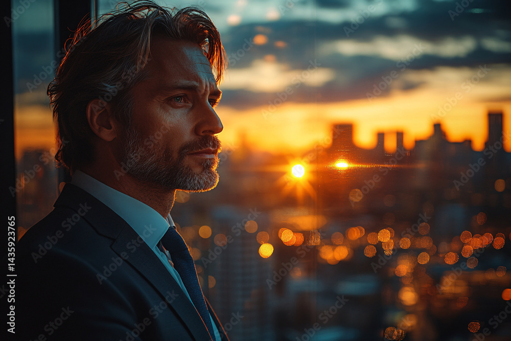 Businessman At Night Contemplating