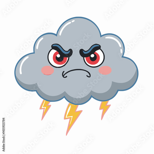 Angry Cartoon Cloud Icon – Cute Stormy Weather Emoji Minimalist Illustration