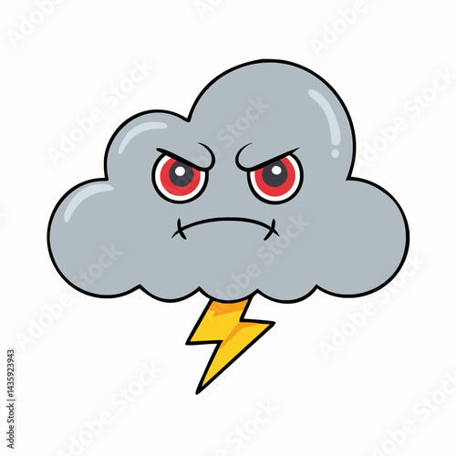 Angry Cartoon Cloud Icon – Cute Stormy Weather Emoji Minimalist Illustration