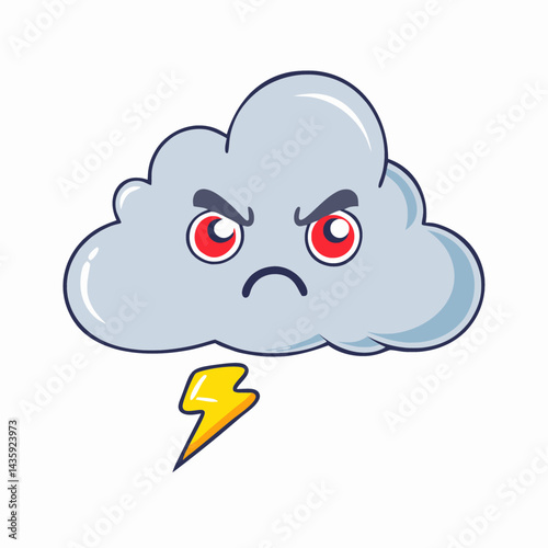 Angry Cartoon Cloud Icon – Cute Stormy Weather Emoji Minimalist Illustration