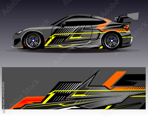 Car wrap design vector. Graphic abstract stripe racing background designs for vehicle, rally, race, adventure and car racing livery