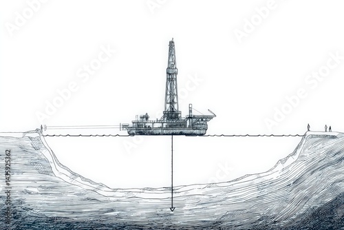 Ocean drilling rig cross-section illustration showing subsea geology