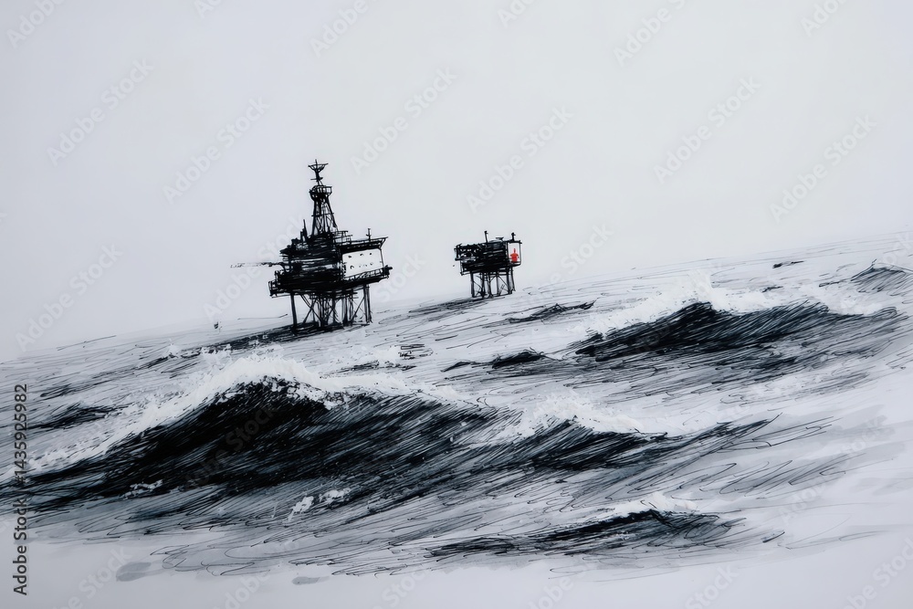 Offshore Oil Platforms in Turbulent Waves and Stormy Seas