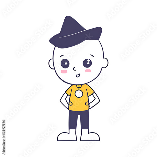Cute Cartoon Boy in a Hat, Perfect for Kids' Content.