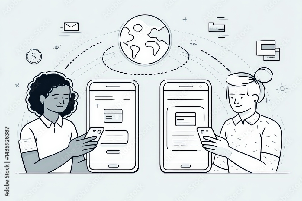 People Engaging in Mobile Communication with Global Connectivity