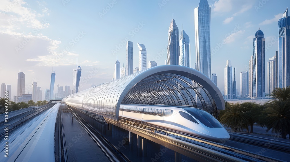 Fototapeta premium A hyperloop station in Dubai, allowing passengers to travel at supersonic speeds across the UAE.