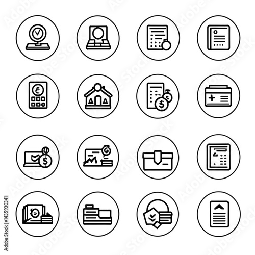 オフィス業務とクラウド関連アイコンセット｜Office Work and Cloud Icon Set