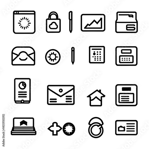 オフィス業務とクラウド関連アイコンセット｜Office Work and Cloud Icon Set