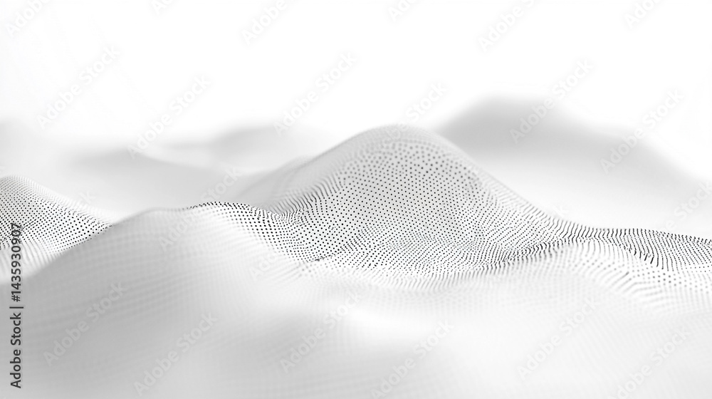 Abstract white landscape with digital dot pattern representing waves, ideal for technology Abstract white landscape with digital dot pattern representing waves, ideal for technology