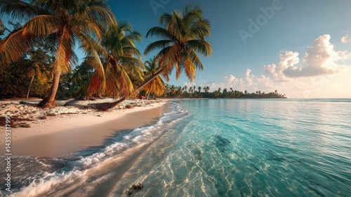 Fototapeta Naklejka Na Ścianę i Meble -  Calm Ocean Waves on White Sand Beach