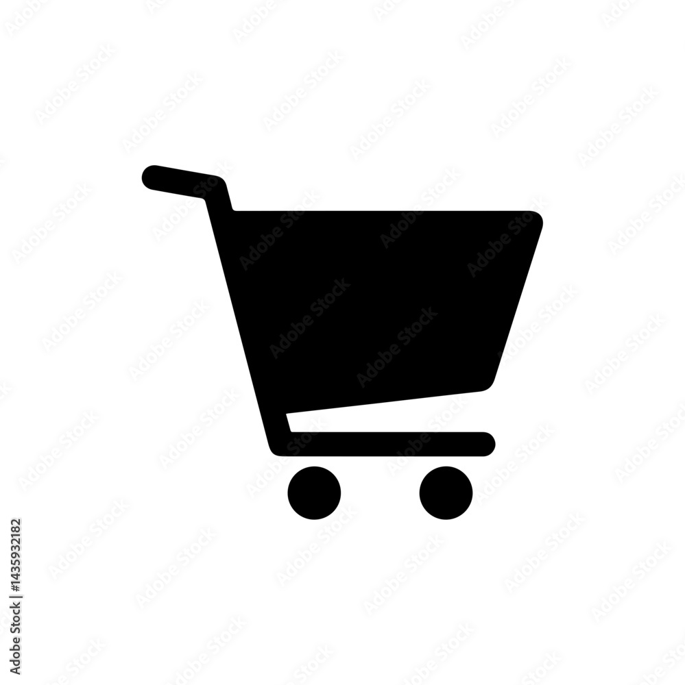 Black Filled Shopping Cart Icon with a Large Front Wheel Black Filled Shopping Cart Icon with a Large Front Wheel