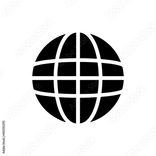 Black Filled Globe with Vertical Grid Pattern