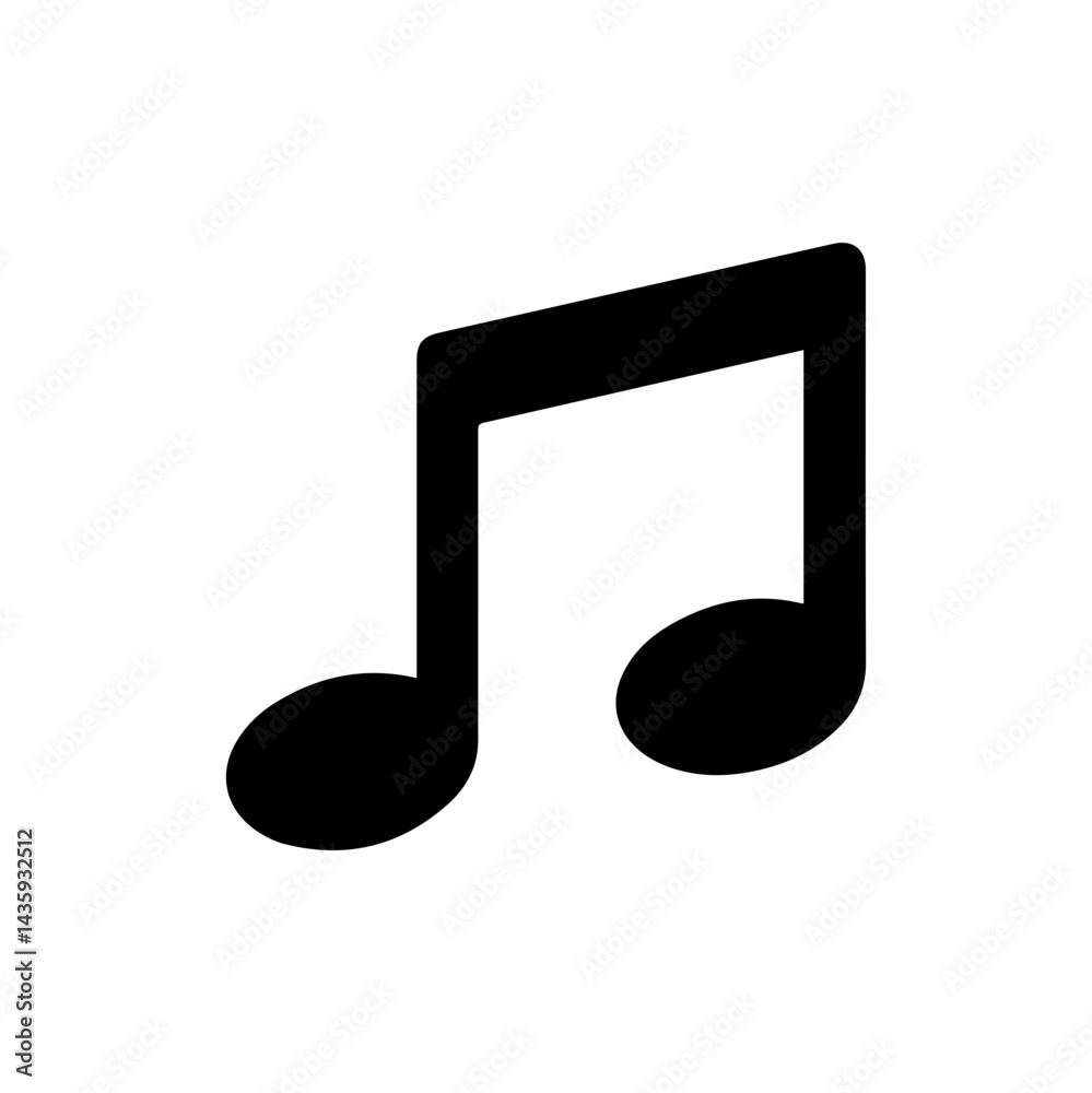 Simple Black Filled Music Note Icon with Solid and Curved Design Simple Black Filled Music Note Icon with Solid and Curved Design
