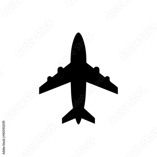 Solid Black Filled Airplane Icon with Triangular Nose
