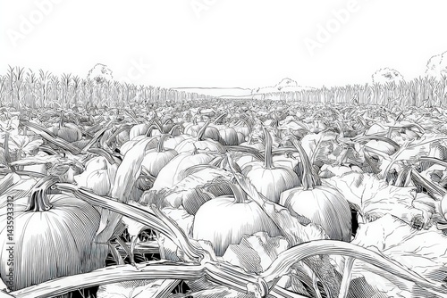 Obraz na płótnie Pumpkin Patch Illustration with Cornfield in Background Landscape w salonie
