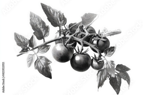 Obraz na płótnie Realistic Pencil Drawing of Tomato Plant with Ripe Tomatoes w salonie
