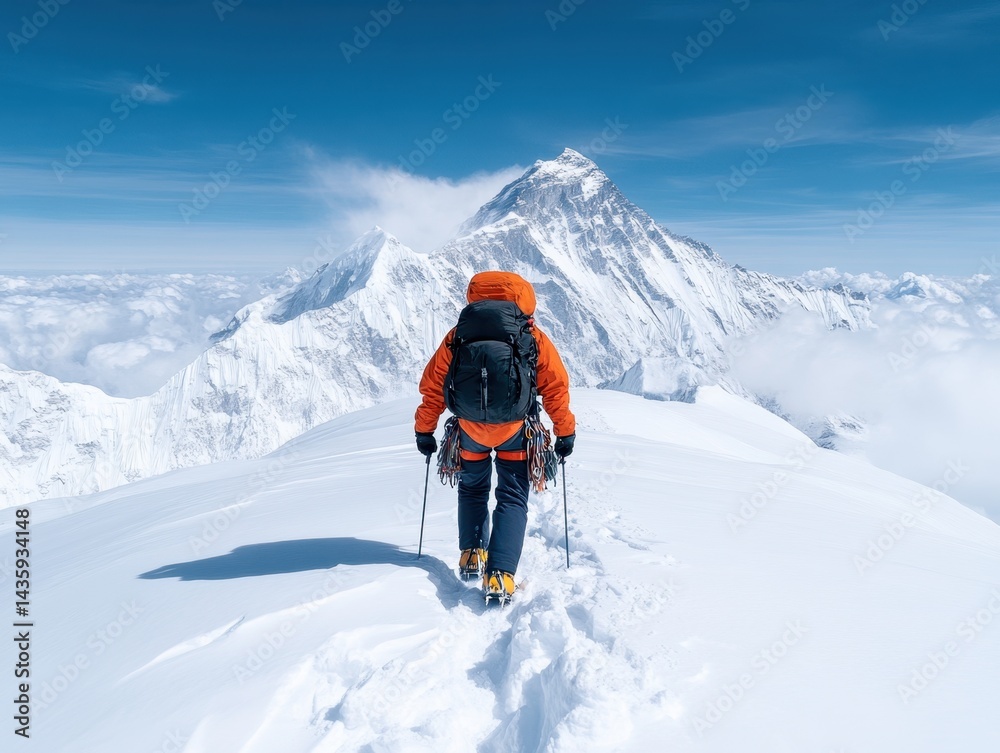 Climber on Snowy Mountain Top Climber on Snowy Mountain Top