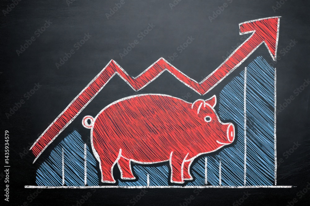 Red Pig with Arrow and Graph Illustrating Financial Growth Concept