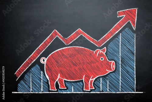 Obraz na płótnie Red Pig with Arrow and Graph Illustrating Financial Growth Concept w salonie
