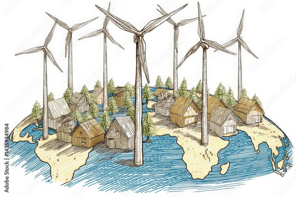 Renewable Energy Concept with Wind Turbines and Eco-Friendly Homes