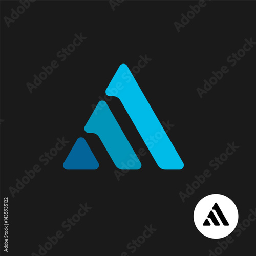 Abstract triangle logo made of parallel dividing lines and rounded corner rectangles. Stylized numbers 1 or 11 symbol.