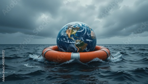 Earth on a life raft amidst a stormy sea: A symbolic representation of environmental crisis